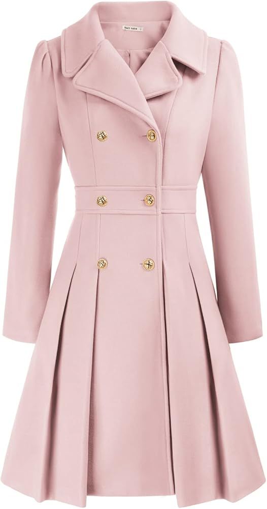 Amazon.com: GRACE KARIN Swing Double Breasted Pea Coat Autumn Lapel Dresses Outwear Light Pink S ... | Amazon (US)