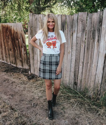 Amazon Fall outfit head to toe! Cute Halloween vintage graphic tee for only $13! Plaid skirt under $18, and black boots under $45! 🎃🍂

#LTKSeasonal #LTKunder50 #LTKsalealert