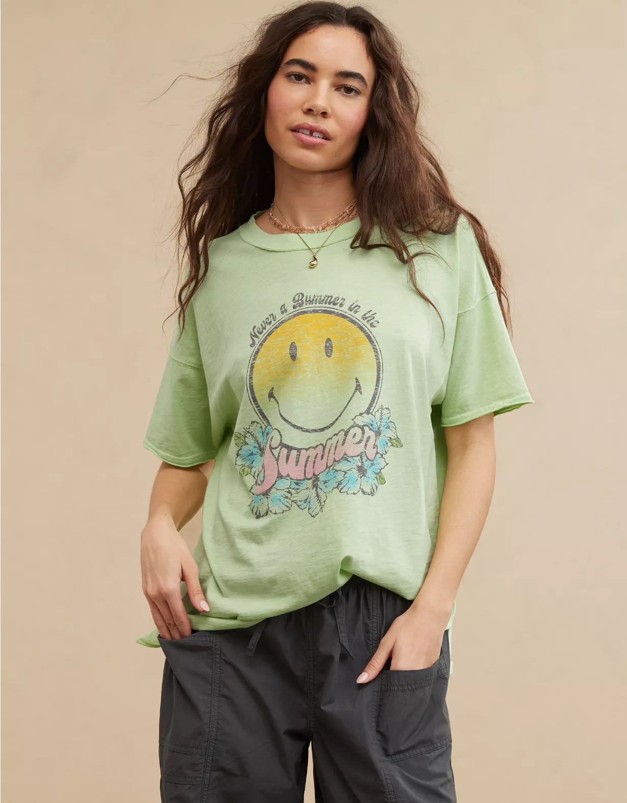 Aerie Smiley® Graphic Oversized Boyfriend T-Shirt | Aerie