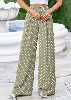 KIRUNDO Dress Pants Women 2026 Summer Polka Dot Palazzo Wide Leg Trousers Flowy Business Casual S... | Amazon (US)