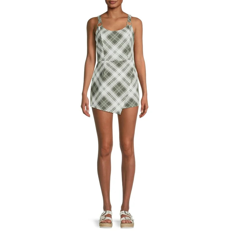 No Boundaries Junior's Plaid Romper | Walmart (US)