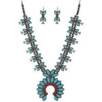 Squash Blossom Fashion Turquoise Necklace Set, Western With Red Stone Boho Gift For Her | Etsy (US)