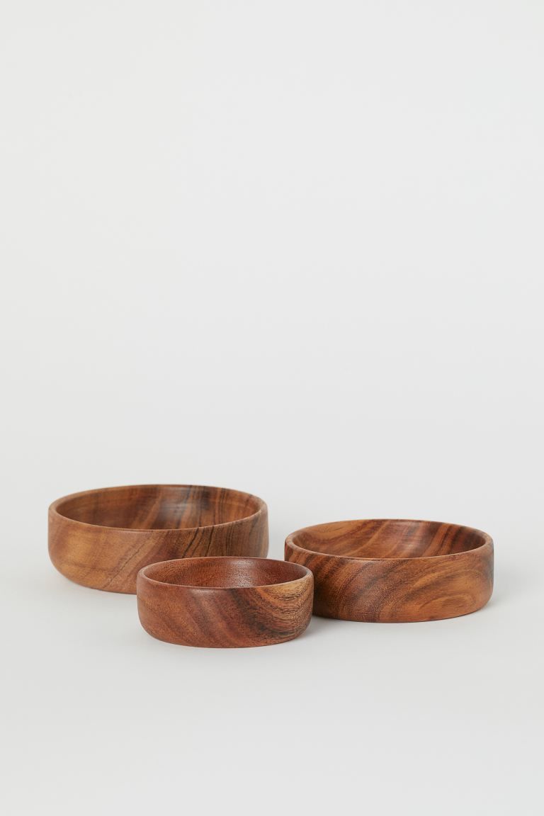 3-pack Wooden Bowls - Brown/acacia wood - Home All | H&M US | H&M (US + CA)