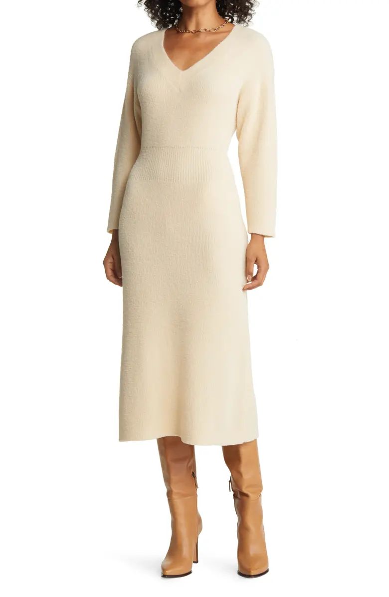 Halogen® Off the Shoulder Long Sleeve Midi Sweater Dress | Nordstrom | Nordstrom