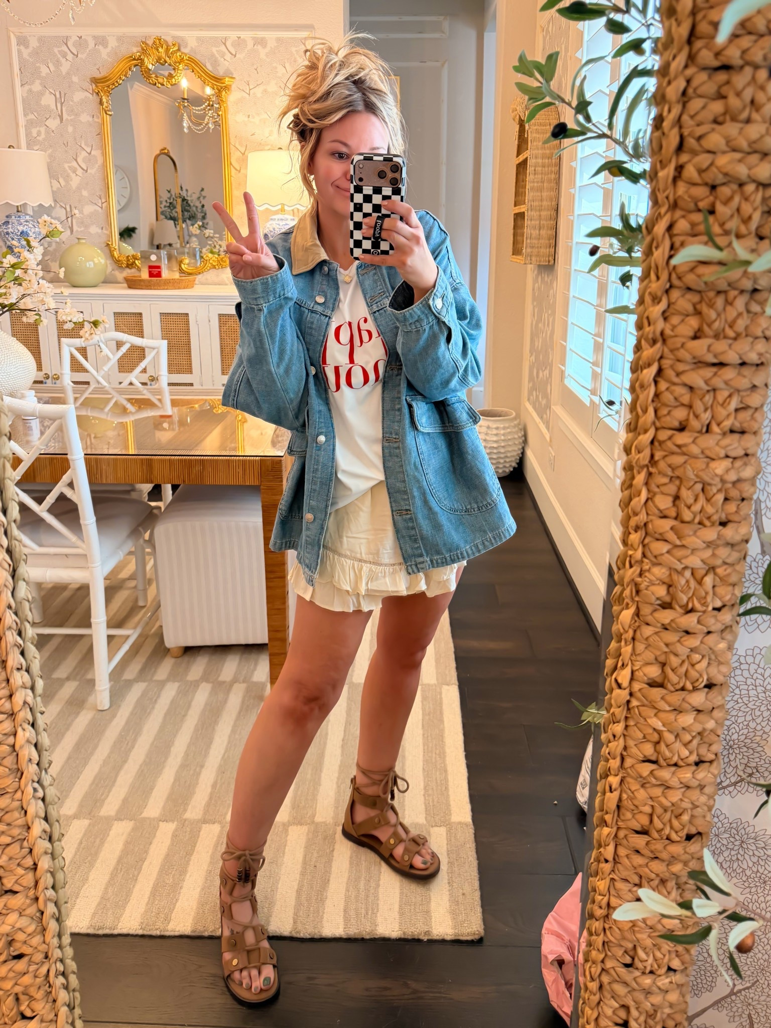 OOTD 
Shacket: size down to a small
Bloomer shorts/skirt: tts
Shoes: tts 
T shirt: large 
