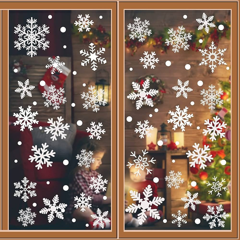 329PCS+ Christmas White Snowflakes Window Clings Decal Stickers Ornaments for Winter Frozen New Y... | Amazon (US)