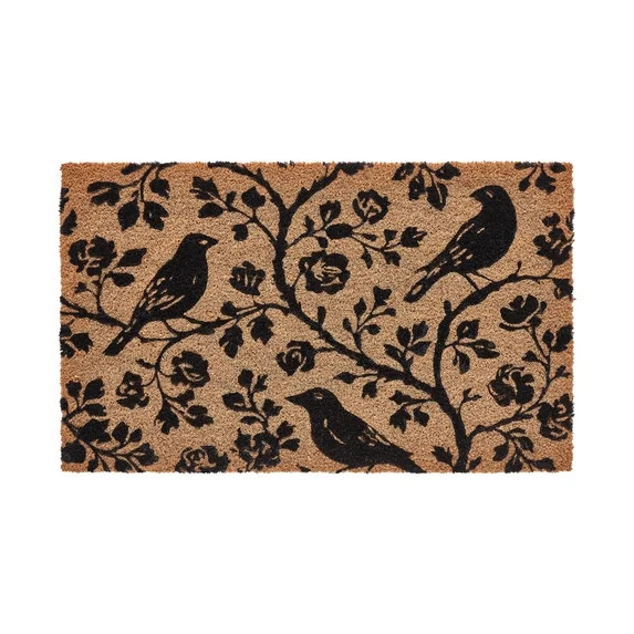 My Texas House Natural/Black Floral Bird Outdoor Coir Doormat, 30" x 48" | Walmart (US)