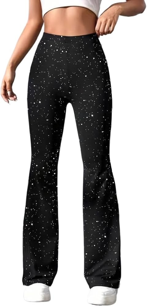 LifeShe Women Sparkly Flared Leg Pants Y2K Sequin Bell Bottom Legging Pants | Amazon (US)