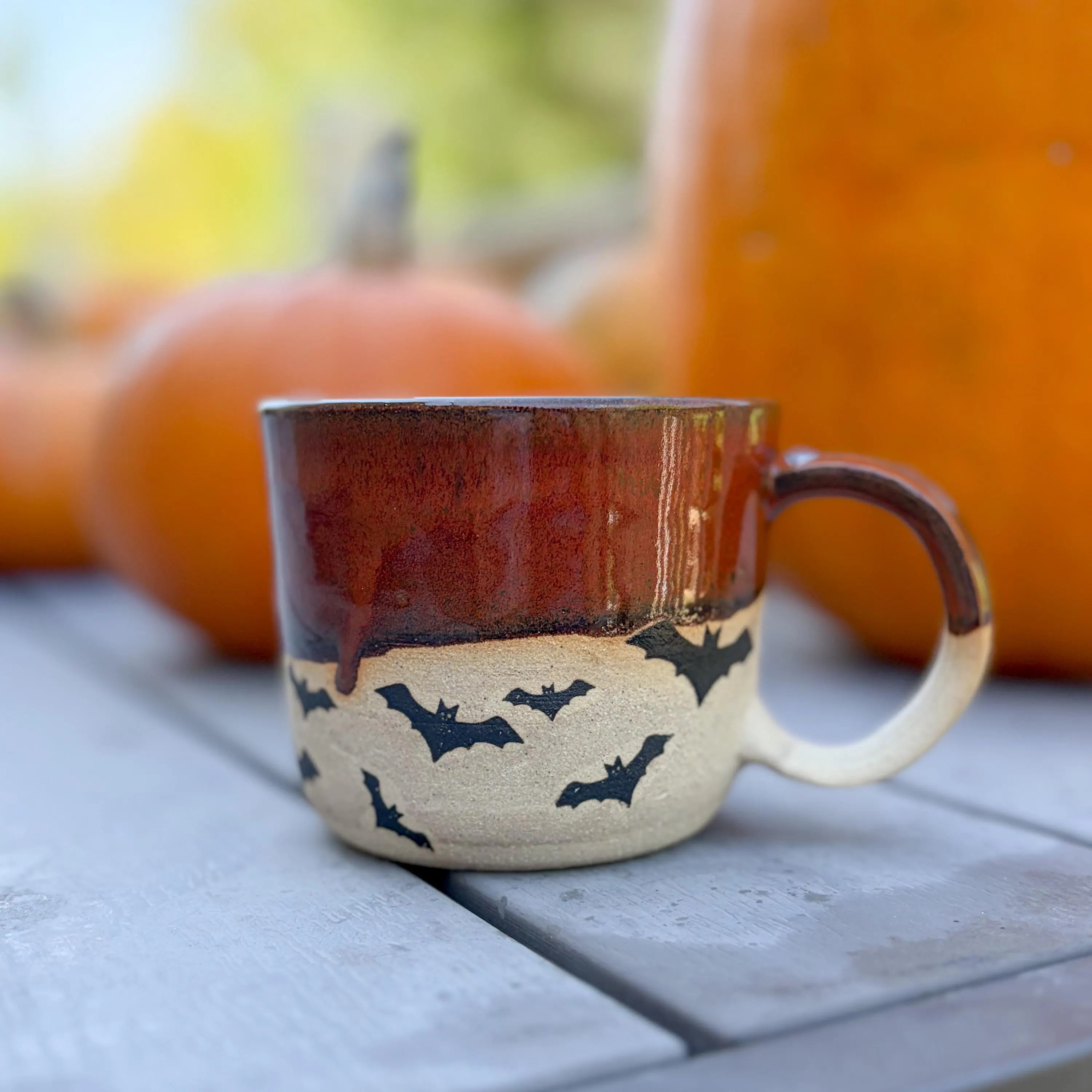 Handmade Ceramic Bat Mug, Amber-Terracotta Glaze, Spooky Halloween Pottery | Etsy (Global)