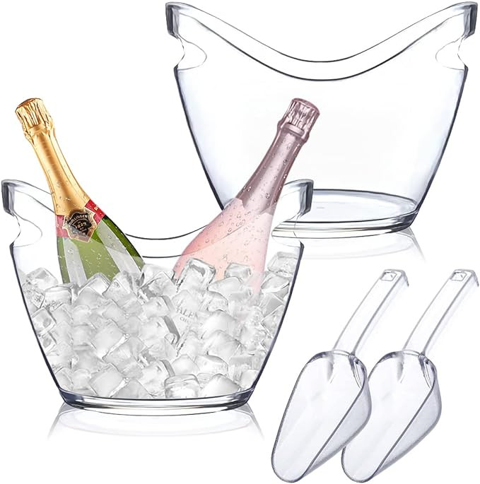 Ice Bucket 2 Pcs 4 Liter Beverage Tub Champagne Wine Bucket for Parties and Drinks Plastic Acryli... | Amazon (US)