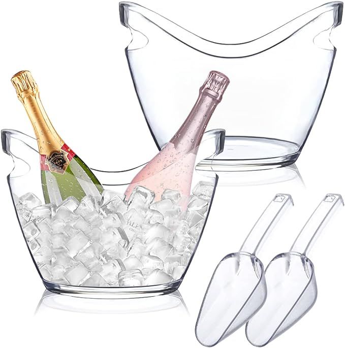 Ice Bucket 2 Pcs 4 Liter Beverage Tub Champagne Wine Bucket for Parties and Drinks Plastic Acryli... | Amazon (US)