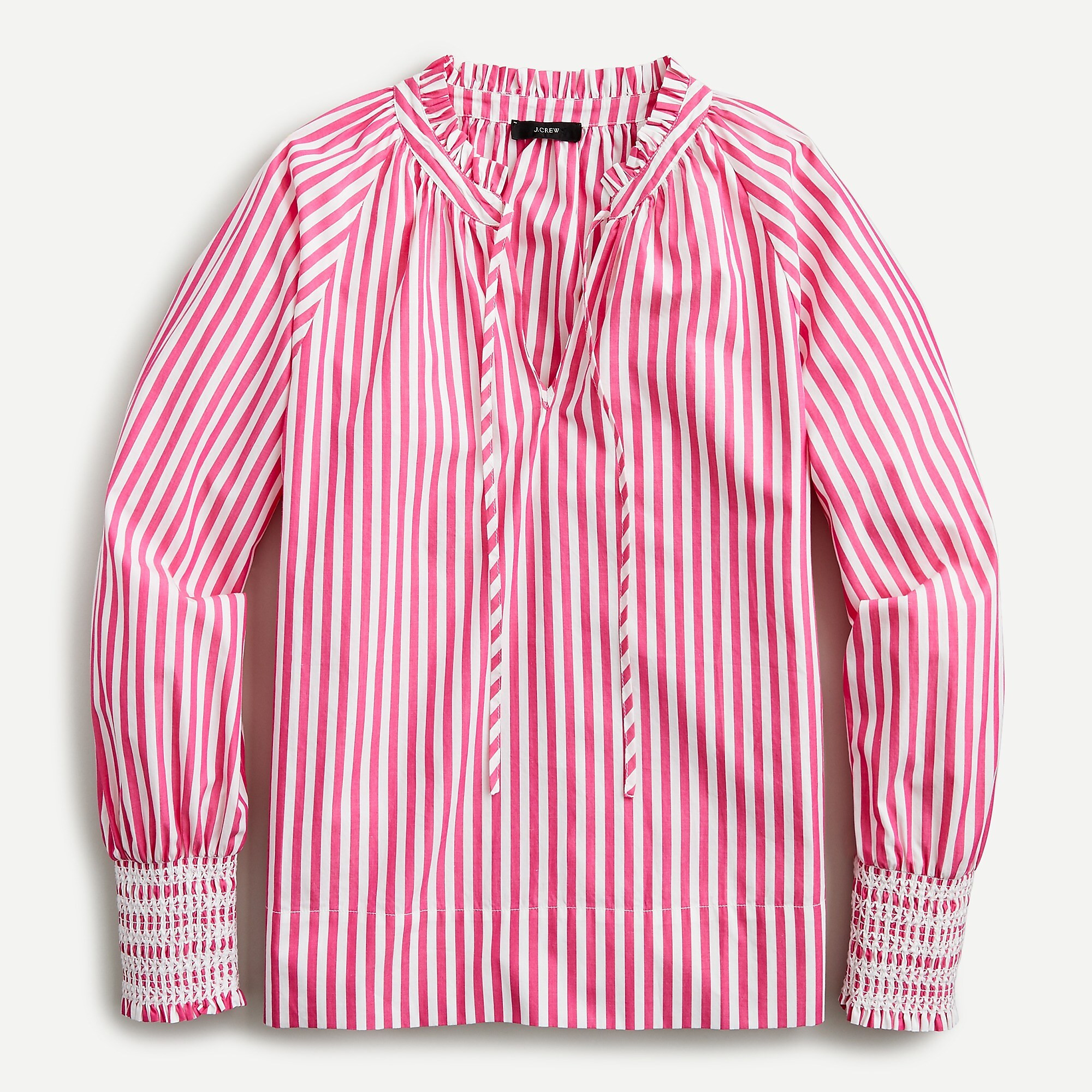 Smocked-cuff popover top in stripe | J. Crew US