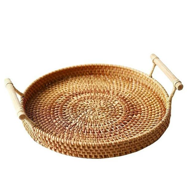 Rattan Woven Bread Basket Round Woven Cracker Tray with Handles for Serving Dinner Parties Picnic... | Walmart (US)