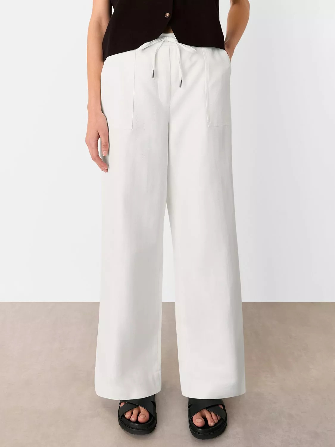 Whistles Leona Drawstring Waist Trousers, White | John Lewis (UK)