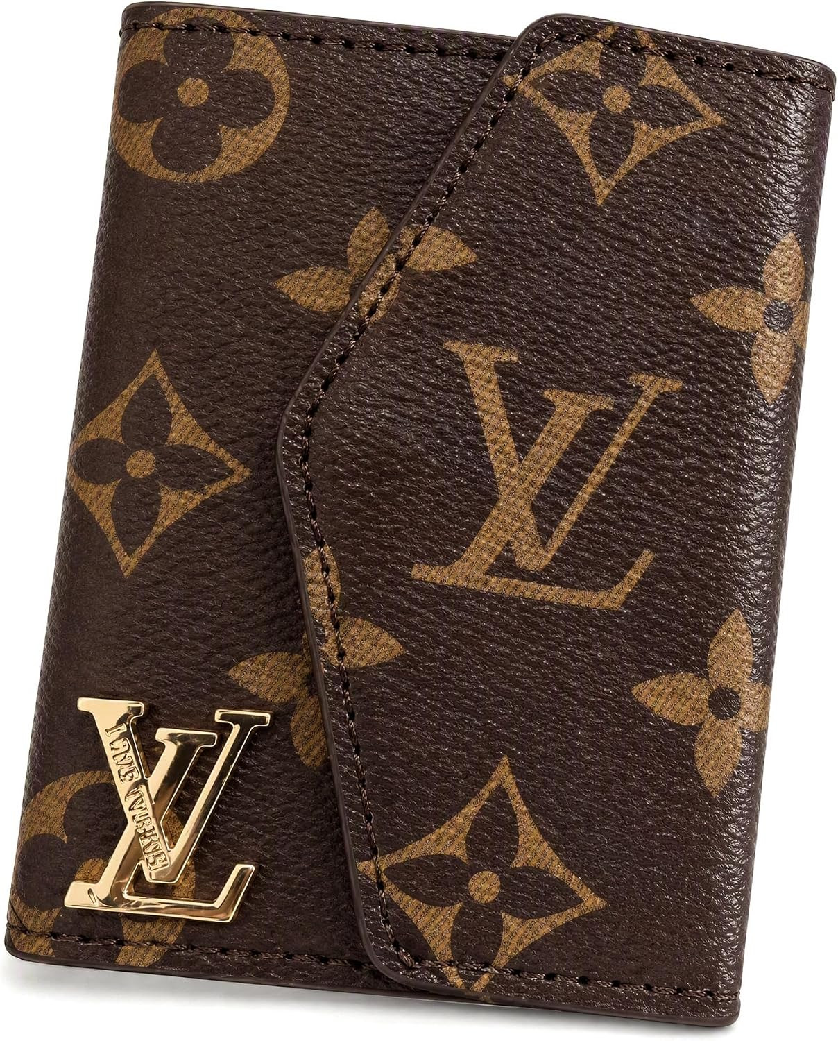 Flap Card Holder Wallet Brown Floral Pattern Metal Accent | Slim Minimalist Credit Card Case for Men and Women – Multi Slot Pocket Organiser for Cards IDs Business Cards | Amazon (US)