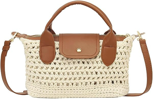 Mini Crochet Crossbody Bags for Women Summer Beach Handbag Woven Tote Purse with Leather Top Hand... | Amazon (US)