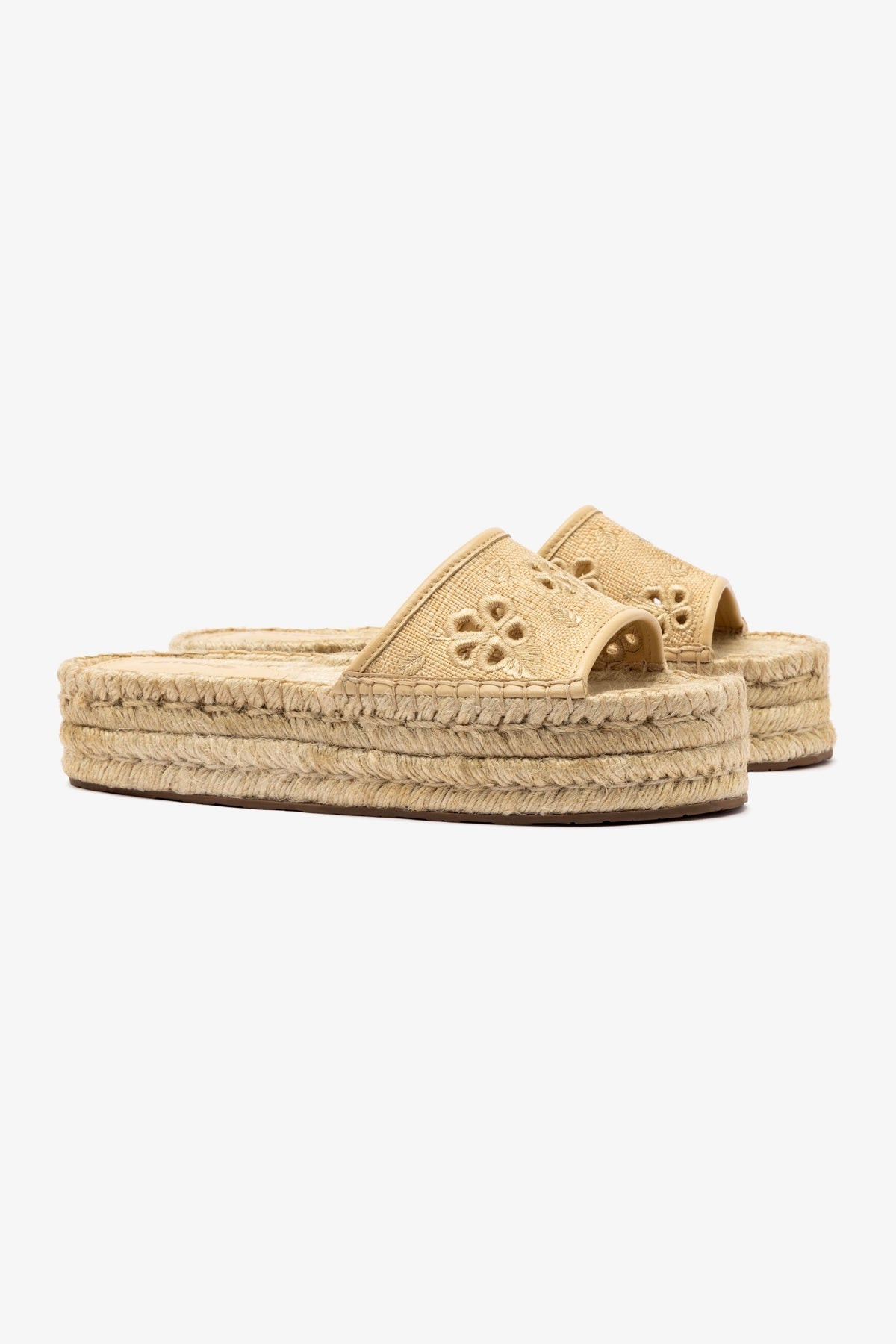 Letizia Espadrille Flatform In Beige Raffia and Hibiscus Broderie | Larroude