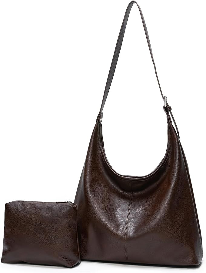 Hobo Bag for Women, Soft Vegan Leather Slouchy Shoulder Tote Purse with Matching Pouch, Adjustabl... | Amazon (US)