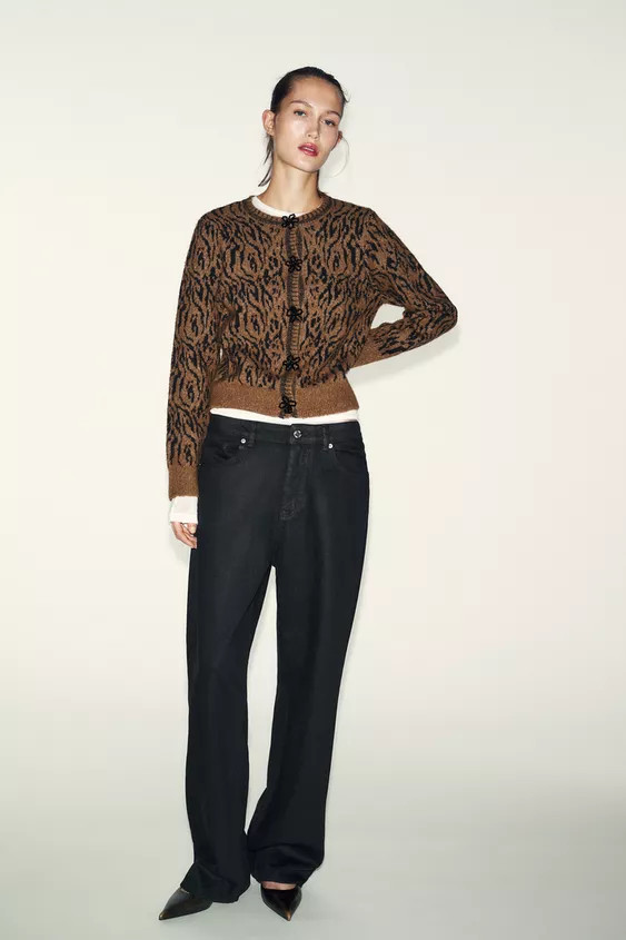 ANIMAL JACQUARD KNIT CARDIGAN | Zara US