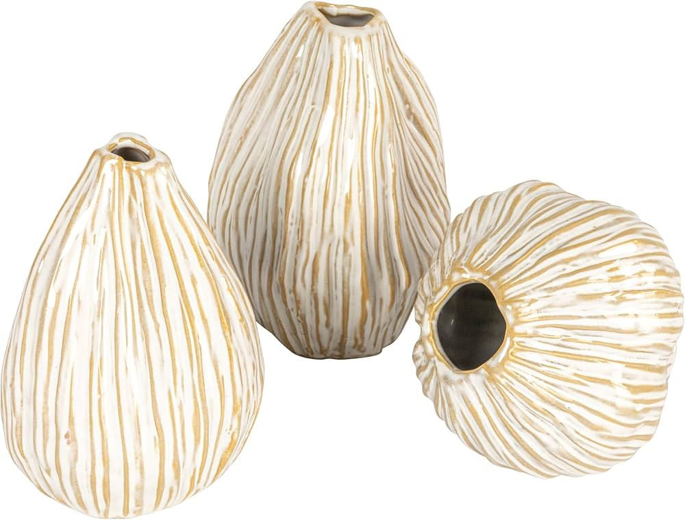 Bloomingville Whispering White Pleated Vase Trio, White | Amazon (US)