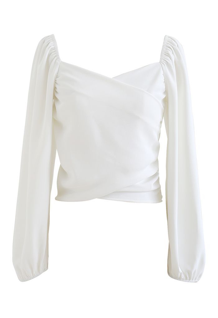 Sweetheart Neck Shirred Back Crop Top in White | Chicwish