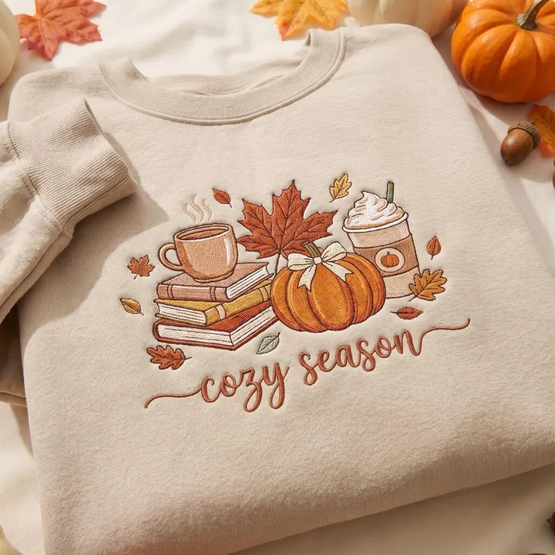 Cozy Season Book Lover Embroidered Sweatshirt, Fall Books & Pumpkin Crewneck, Bookish Reading Swe... | Etsy (Global)