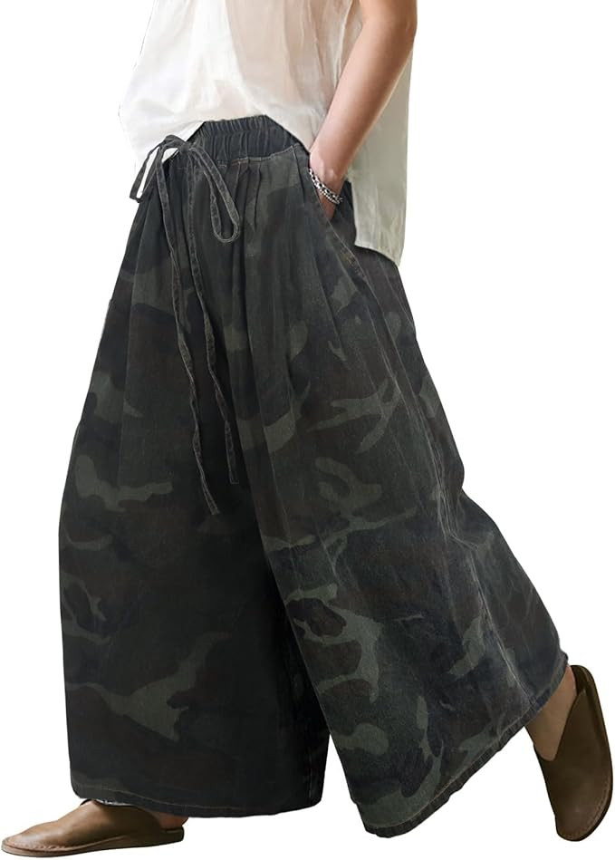 UQJE Women's Wide Leg Baggy Jeans Plus Size Loose Elastic Waist Denim Pants with Deep Pockets Lig... | Amazon (US)