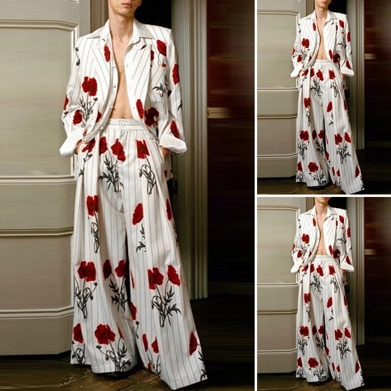 INCERUN Mens Floral Print Long Sleeve Tops Blazer Party Club Pants Trousers Set | eBay US