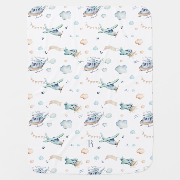 Cute Aircraft Pattern Monogram Baby Blanket | Zazzle.com | Zazzle