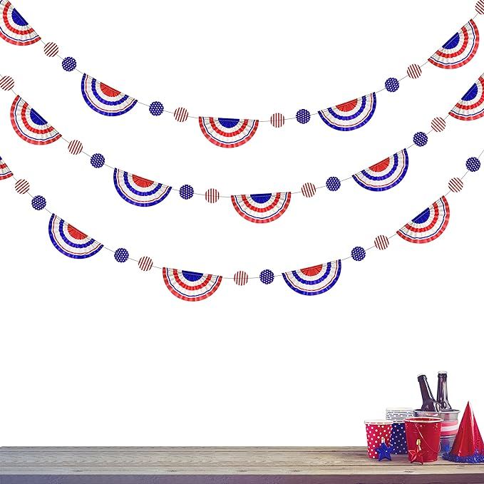 Red Blue White 4th July Circle Dot Garlands Independence Day Stripe Banner Patriotic Party Decora... | Amazon (US)