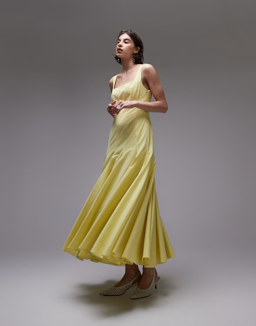 ASOS DESIGN dropped waist panelled maxi dress in lemon-Yellow | ASOS (Global)