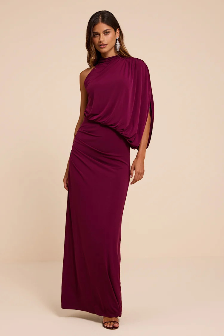 Hannah Plum One-Shoulder Maxi Dress | Lulus