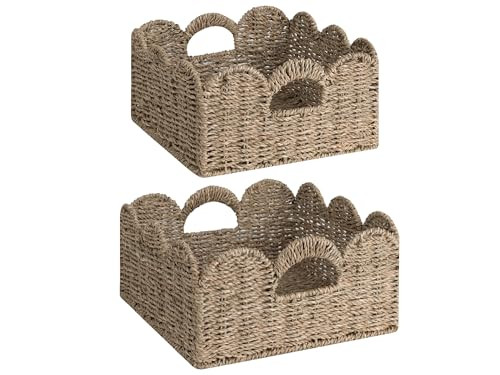 StorageWorks Scalloped Wicker Basket, Nursery Basket with Handles, Woven Rattan Baskets for Organ... | Amazon (US)