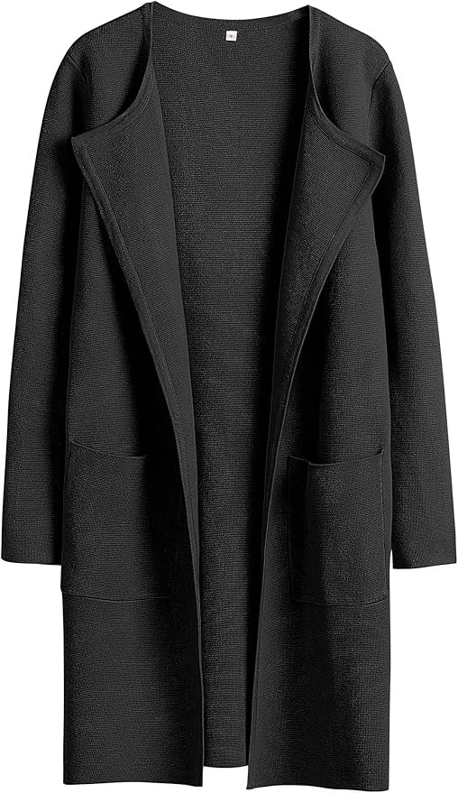 Prinbara Women's Open Front Knit Cardigan Long Sleeve Lapel Casual Solid Classy Sweater Jacket Tr... | Amazon (US)