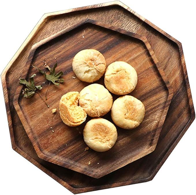 Set of 2 Acacia Wooden Octagon Square Trays Serving Bread Plates for Fruit Salad Platter Vegetabl... | Amazon (US)