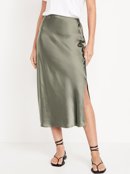 High-Waisted Satin Midi Slip Skirt | Old Navy (US)
