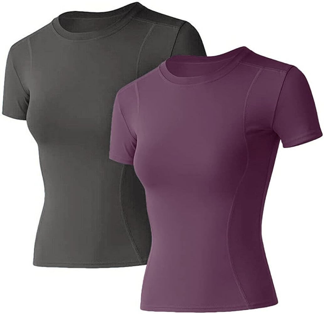 Loovoo Women Workout Shirts 1/2/3 Pack Athletic Compression Tee Dry Fit Yoga Gym Basic Tops | Amazon (US)