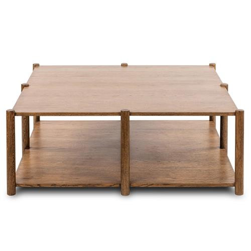 Laureen Rustic Lodge Brown Oak Wood 2 Tier Square Coffee Table | Kathy Kuo Home