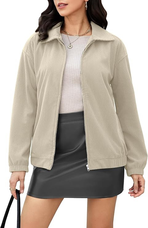 Casly Lamiit Women's Corduroy Jacket Fall Casual Zip Up Lapel Coat Trendy Winter Barn Jackets | Amazon (US)
