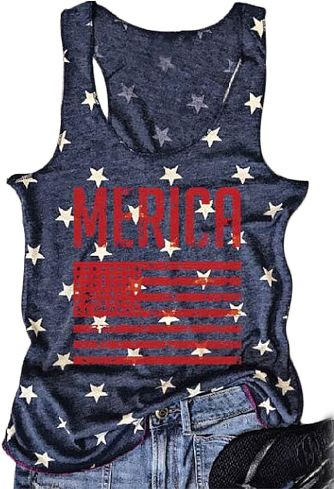 FAYALEQ American Flag Tank Tops Women USA Stars Stripes Sleeveless Vest 4th of July Patriotic Summer | Amazon (US)