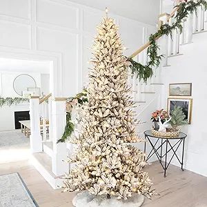 Christmas Tree 11FT Large Pre-Lit Flocked Slim Fir Artificial Christmas Tree with 950 Warm White ... | Amazon (US)