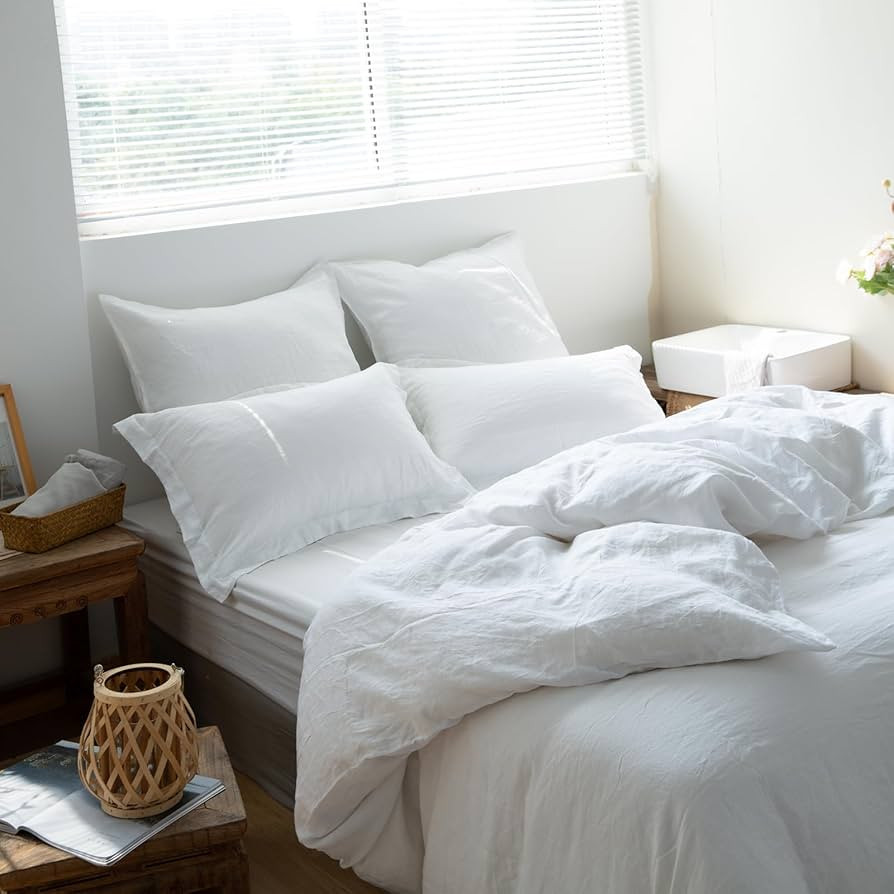 Simple&Opulence 100% Linen Duvet Cover Set 3pcs Basic Style Natural French Washed Flax Solid Colo... | Amazon (US)