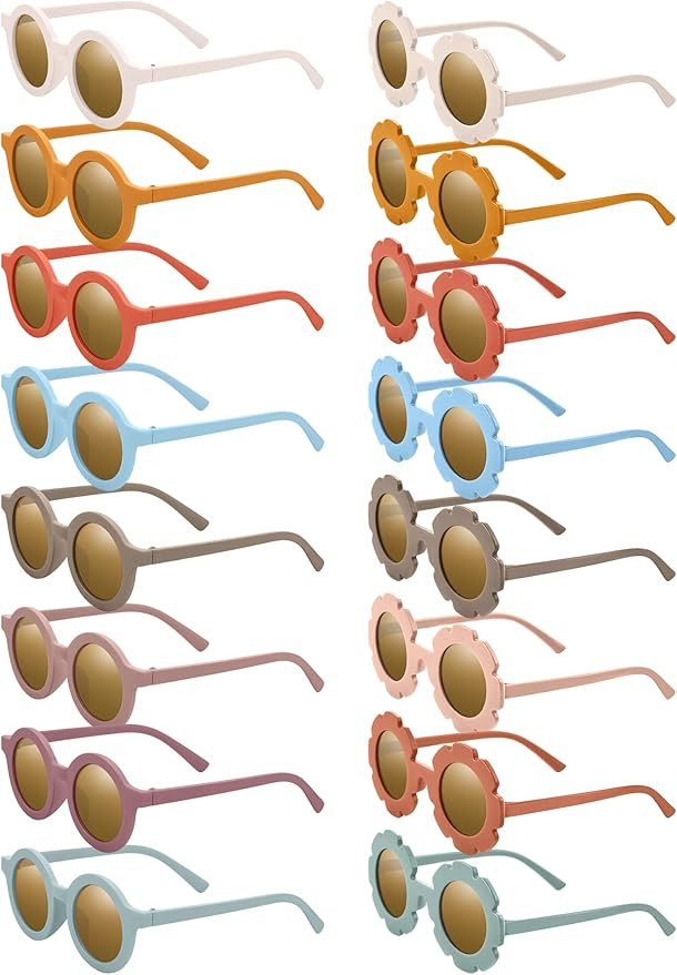 Dunzy 16 Pairs Kids Sunglasses Cute Round Flower Sunglasses Groovy Party Favors for Toddler Girls... | Amazon (US)