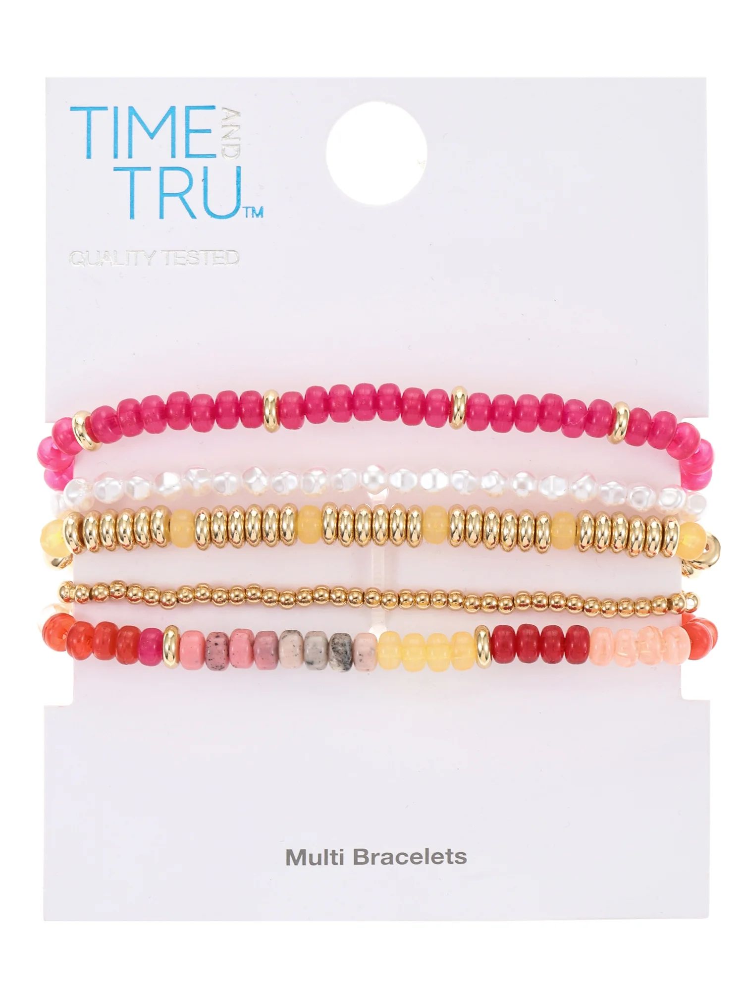 Time and Tru Beaded Stretch Bracelet Set, 5-Piece, Pink | Walmart (US)