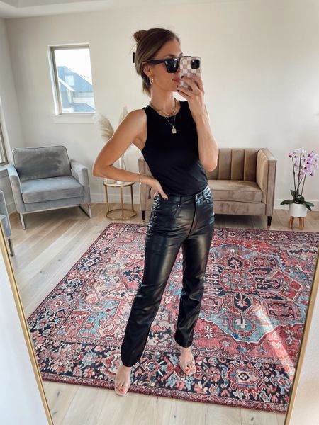 Black faux leather pants under $40!! 7 for all mankind pants on major sale. Fall fashion. Fall outfit. Black pants. Wearing xs  



#LTKsalealert #LTKunder50 #LTKstyletip