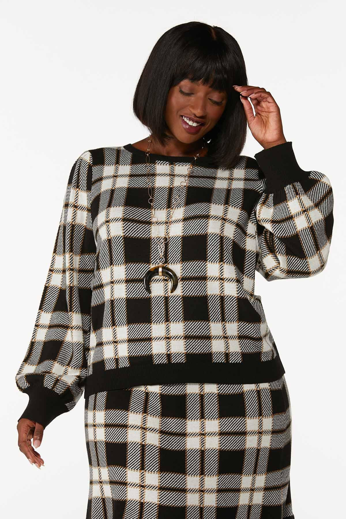 Plus Size Knit Plaid Sweater | Cato Fashions