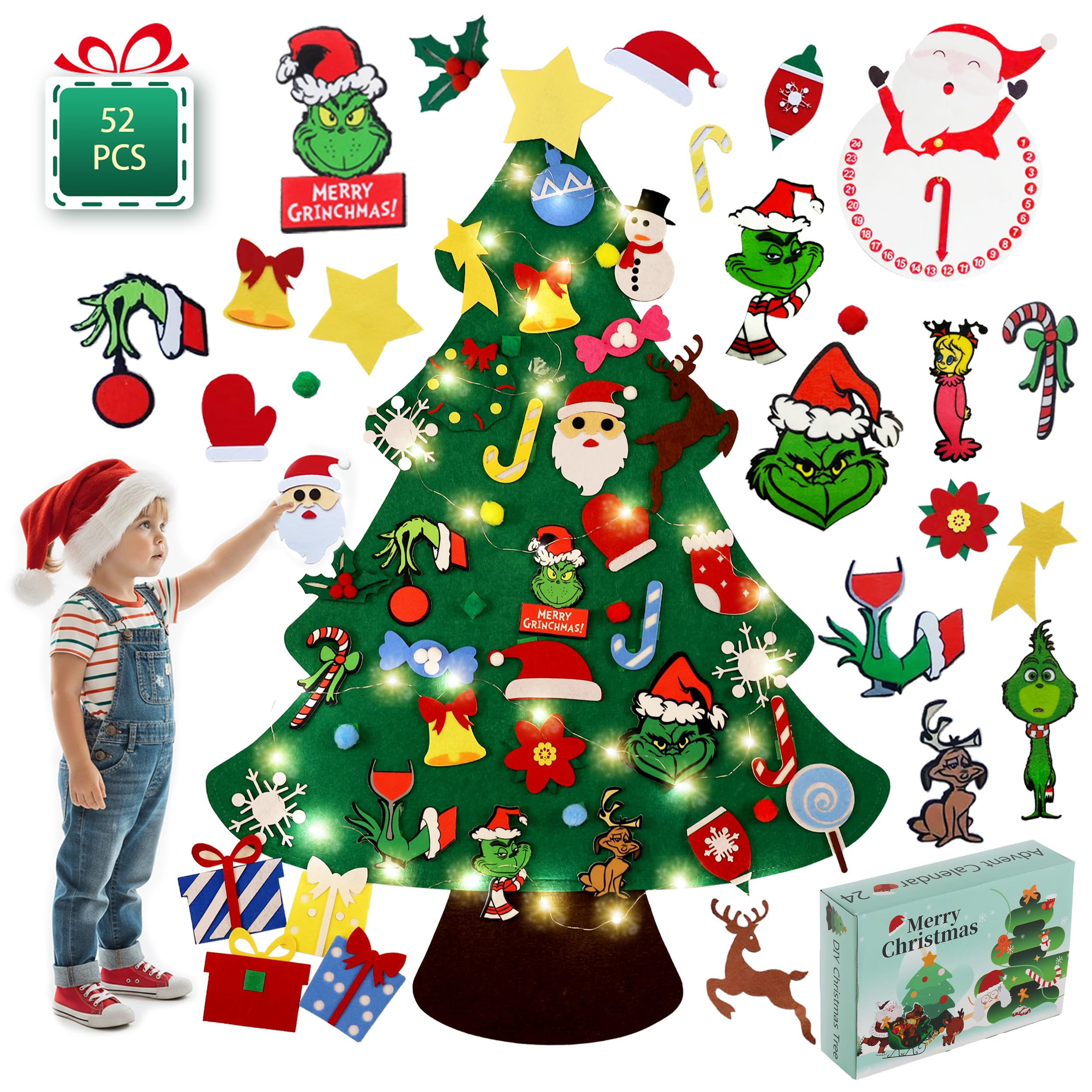 Felt Christmas Tree for Toddlers, Green Monster Christmas Decorations,52 Ornaments Kids Gifts Par... | Amazon (US)