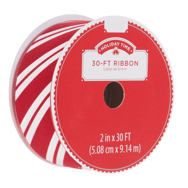Holiday Time Ribbon, Red Velvet Diagonal Stripe, 2" x 30' - Walmart.com | Walmart (US)