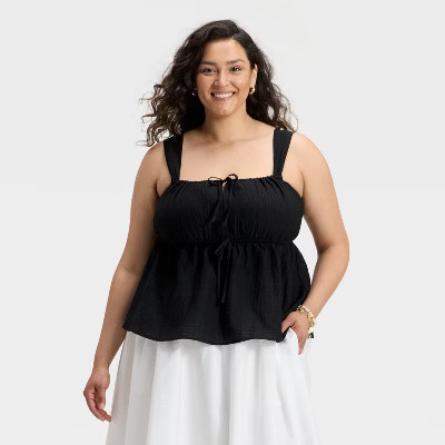 Women's Textured Tie-Front Tank Top - A New Day™ Black 4X | Target