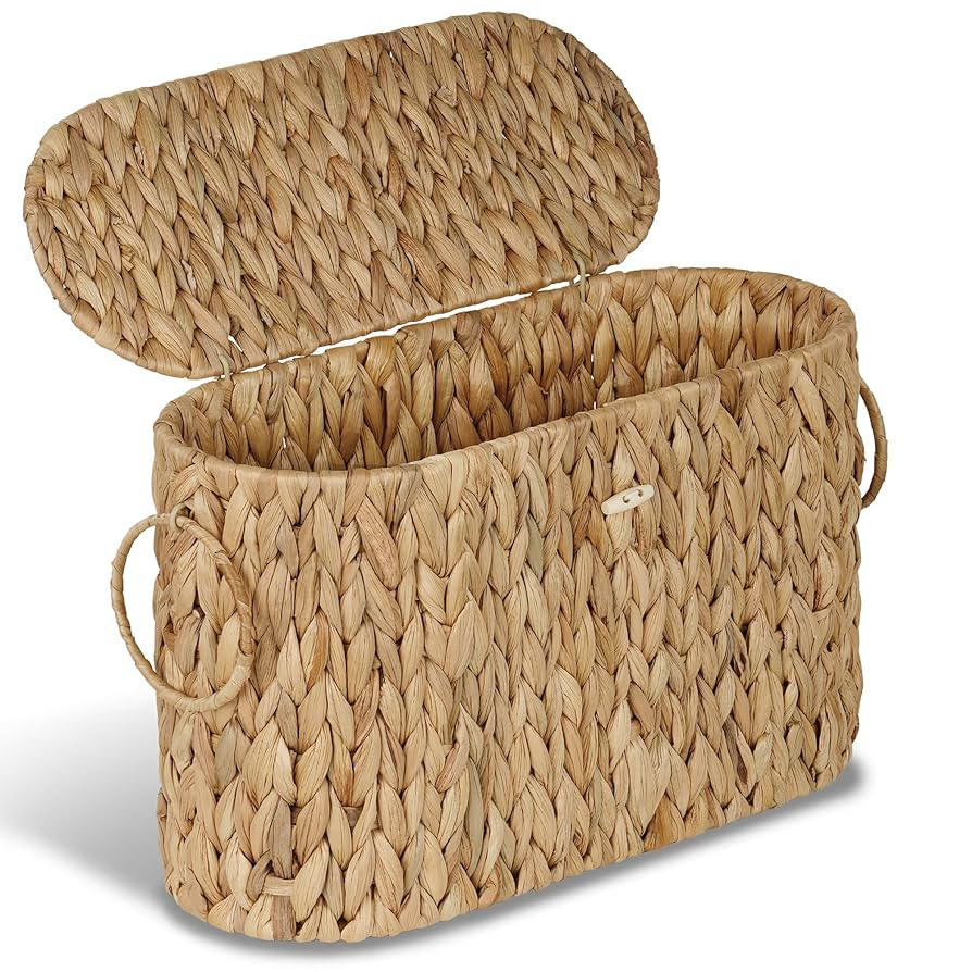 efluky Toilet Paper Storage Basket, Water Hyacinth Slim Toilet Paper Holder with Lid- Holds Up to... | Amazon (US)